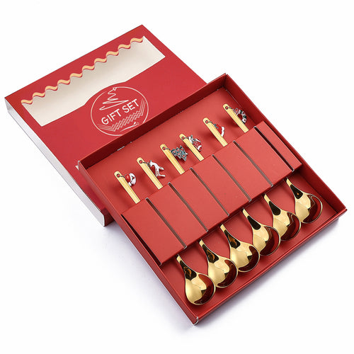 6-Piece Christmas Pendant Gold Stainless Steel Coffee/Tea/Dessert Spoon Gift Set