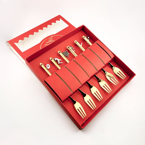 6-Piece Christmas Pendant Gold Stainless Steel Forks Gift Set