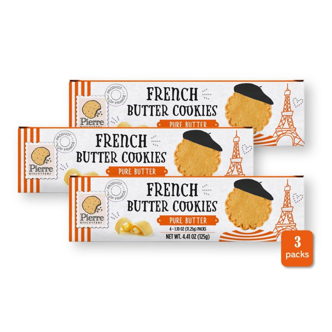 Pierre Biscuiterie French Butter Cookies PURE BUTTER 22% Butter 4.41 Oz. / 125 g. (Pack of 3)