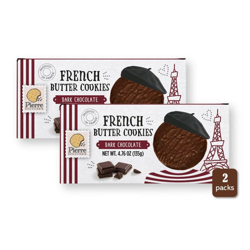 Pierre Biscuiterie French Butter Cookies Coated DARK CHOCOLATE 4.76 Oz. / 135 g. (Pack of 2)