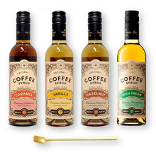 Saturnus Gourmet Coffee Syrups Trio Set 4 Flavors: Caramel, Vanilla, Hazelnut, and Irish Cream 12.68 Fl. Oz. wtih Bonus Gift Gold Stainless Steel Cocktail Spoon (5-Pc Set)
