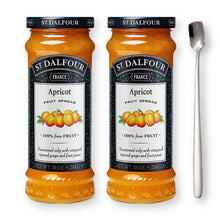 St. Dalfour Apricot Fruit Spread Preserve 2 X 10 Oz. (284 G) with Stainless Steel Spreader Spoon (3-Pc Set)