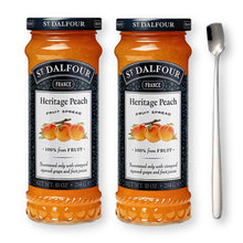 St. Dalfour Heritage Peach Fruit Spread Preserve 2 X 10 Oz. (284 G) wtih Stainless Steel Spreader Spoon (3-Pc Set)