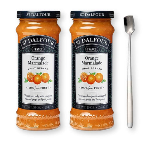St. Dalfour Orange Marmalade Fruit Spread 100% Fruit 2 X 10 Oz. (284 G) with Stainless Steel Spreader Spoon (3-Pc Set)