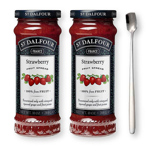 St. Dalfour Strawberry Fruit Spread Preserve 2 X 10 Oz. (284 G) with Stainless Steel Spreader Spoon (3-Pc Set)