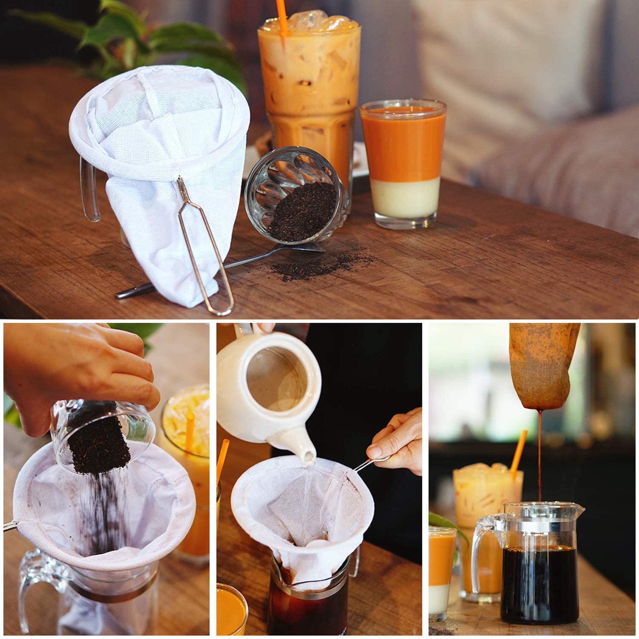 Thai Traditional Reusable Muslin Tea Coffee Filter Strainer for Making ...
