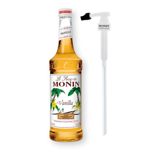Monin Vanilla Syrup Starter Set with Syrup Pump for Cocktails, Coffee, and Beverages 750 Ml. / 25.4 Fl. Oz. (2-Pc Set)