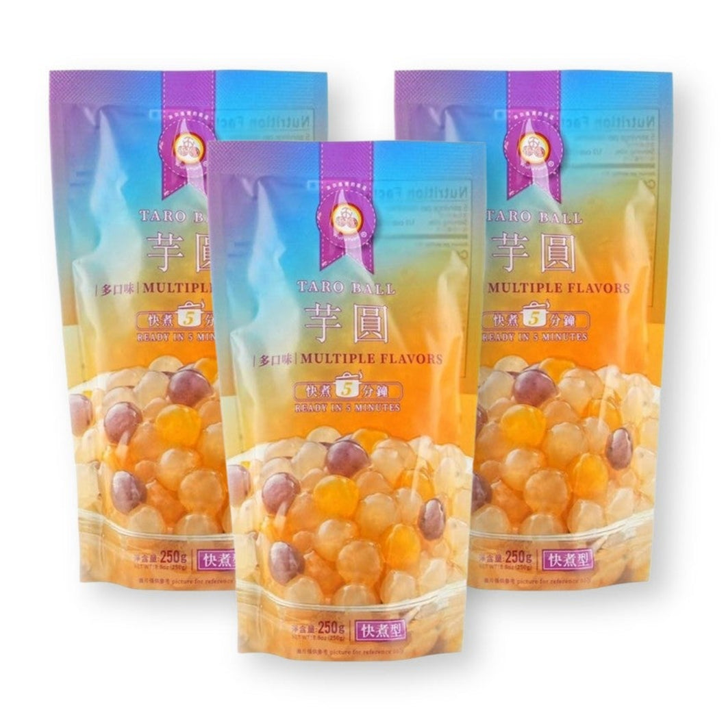 WuFuYuan TARO BALL Multiple Flavors Boba Tapioca Pearls Ready in 5 Mins 8.8 Oz (Pack of 3)