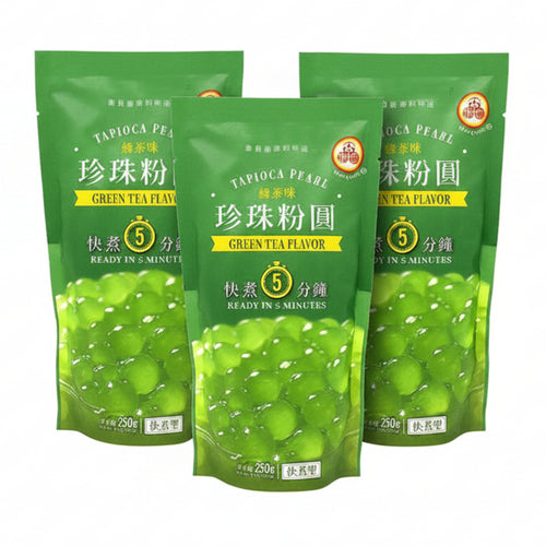 WuFuYuan Green Tea Boba Tapioca Pearls Ready in 5 Mins 8.8 Oz (Pack of 3)