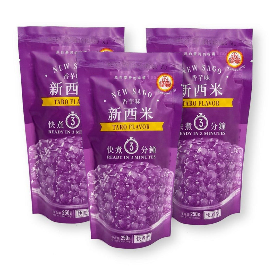 WuFuYuan Taro New Sago Boba Tapioca Pearls Ready in 5 Mins 8.8 Oz (Pack of 3)