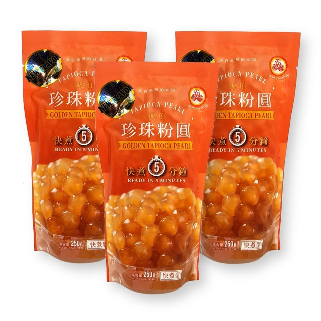 WuFuYuan Golden Boba Tapioca Pearls Ready in 5 Mins 8.8 Oz (Pack of 3)