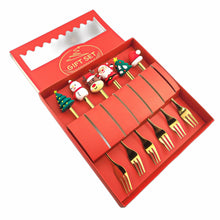 6-Piece Christmas Theme Cartoon Style Gold Stainless Steel Dessert/Appetizer FORK Gift Set