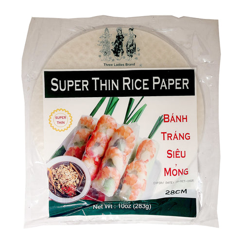 Vietnamese Super Thin Spring Roll Rice Paper Banh Trang Wrappers by Three Ladies 28 CM. 10 Oz. (Pack of 2)