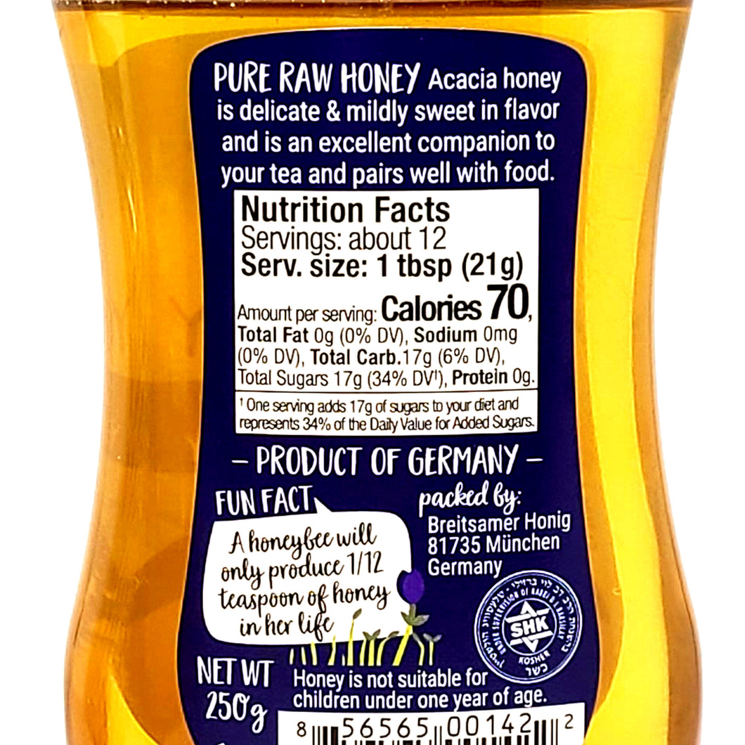 Breitsamer Honig Bee Buddy Pure Raw ACACIA Honey Squeeze Bottle 8.8 oz –  SecretPantryLA