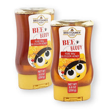 Breitsamer Honig Bee Buddy Pure Raw BLOSSOM Honey Squeeze Bottle 8.8 oz. (250 g.) X 2 with Bonus Gold Stainless Steel Round Tea Spoon (3-Pc Set)