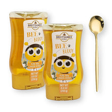 Breitsamer Honig Bee Buddy Pure Raw LINDEN Honey Squeeze Bottle 8.8 oz. (250 g.) X 2 with Bonus Gold Stainless Steel Round Tea Spoon (3-Pc Set)