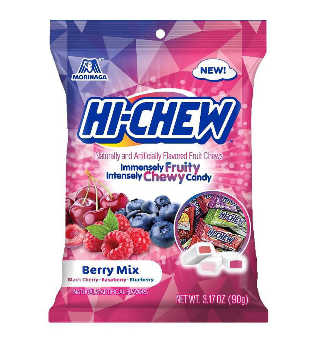 Hi-Chew Berry Mix (Black Cherry, Raspberry, Blueberry) Chewy Candy Peg Bag by Morinaga 3.17 Oz.