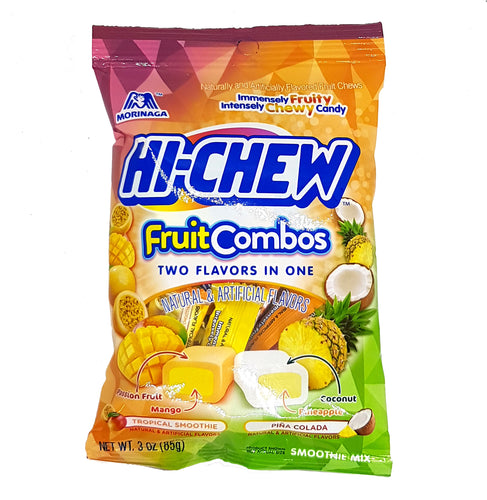 Hi-Chew Fruit Combos (Tropical Smoothie & Piña Colada) 2 Flavors in One Chewy Candy Peg Bag by Morinaga 3 Oz.