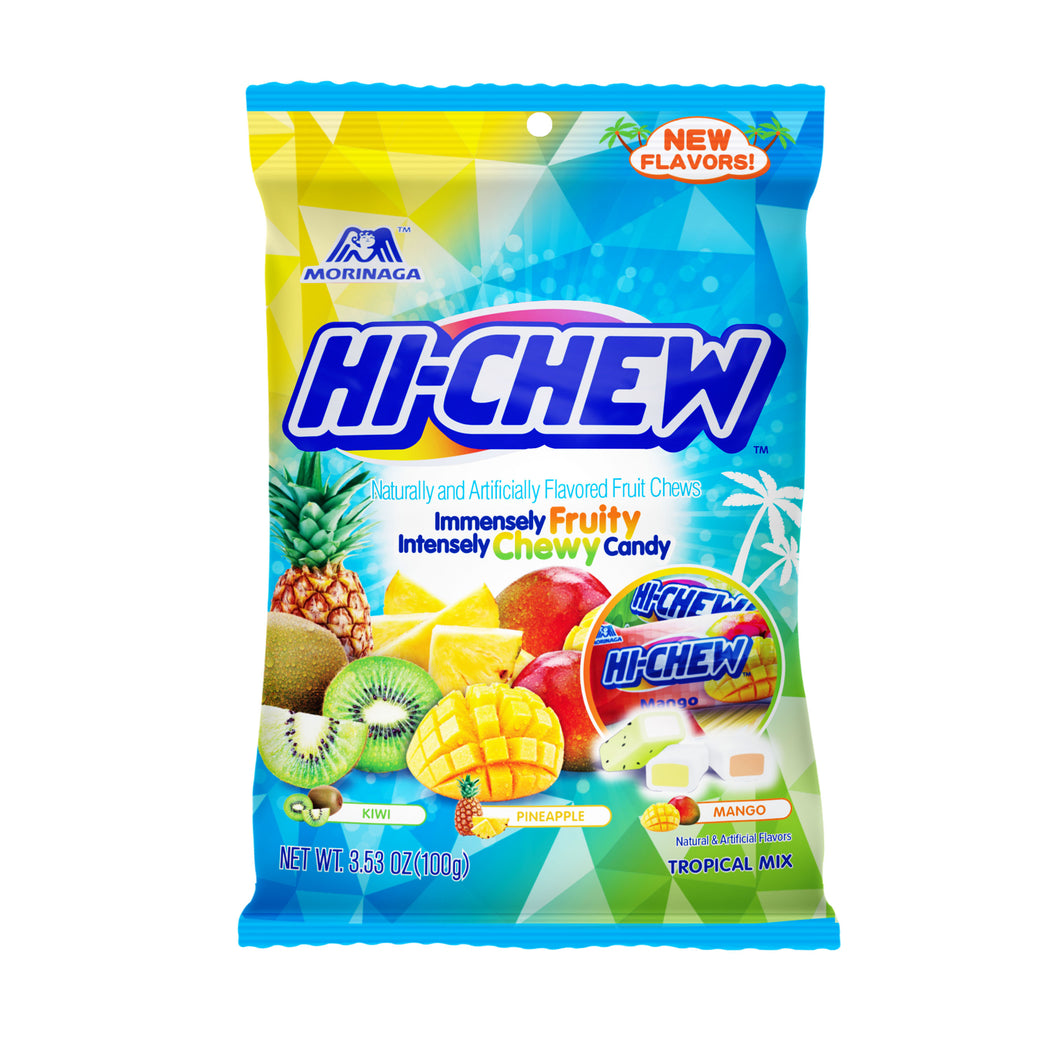 Hi-Chew Tropical Mix Fruits Chewy Candy Bag by Morinaga 3.53 Oz.