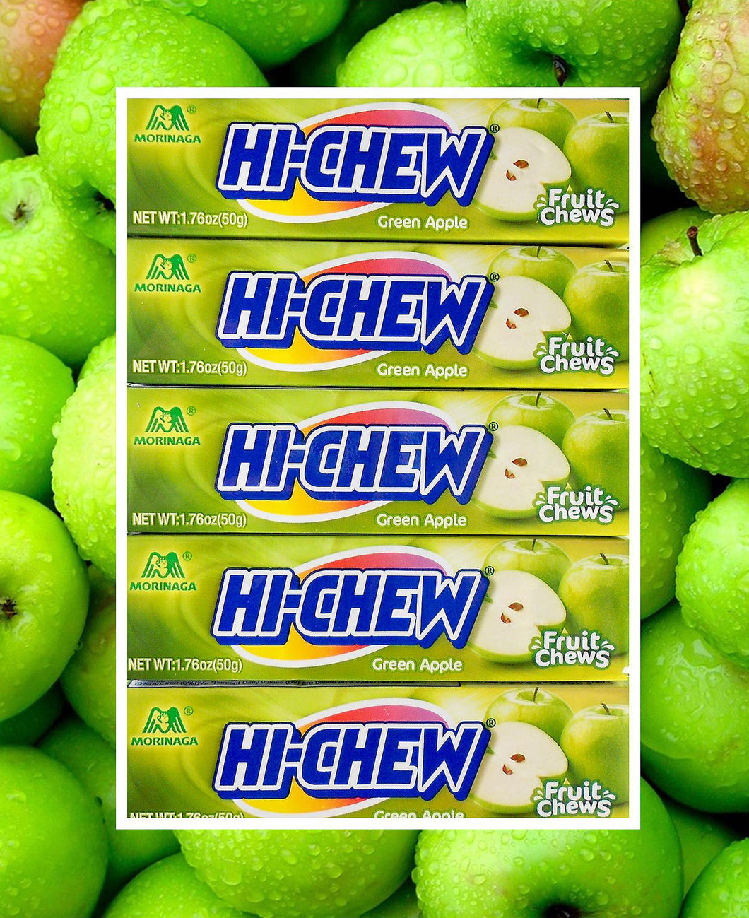 Hi-Chew Stick Green Apple Chewy Fruit Candy by Morinaga (Pack of 10)