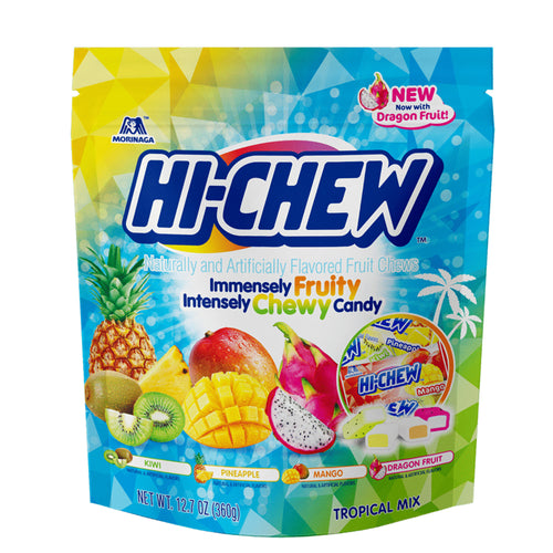 Hi-Chew TROPICAL Mix 4 Flavors Chewy Fruit Candy by Morinaga Stand-Up Bag 12.7 Oz. (360 g)