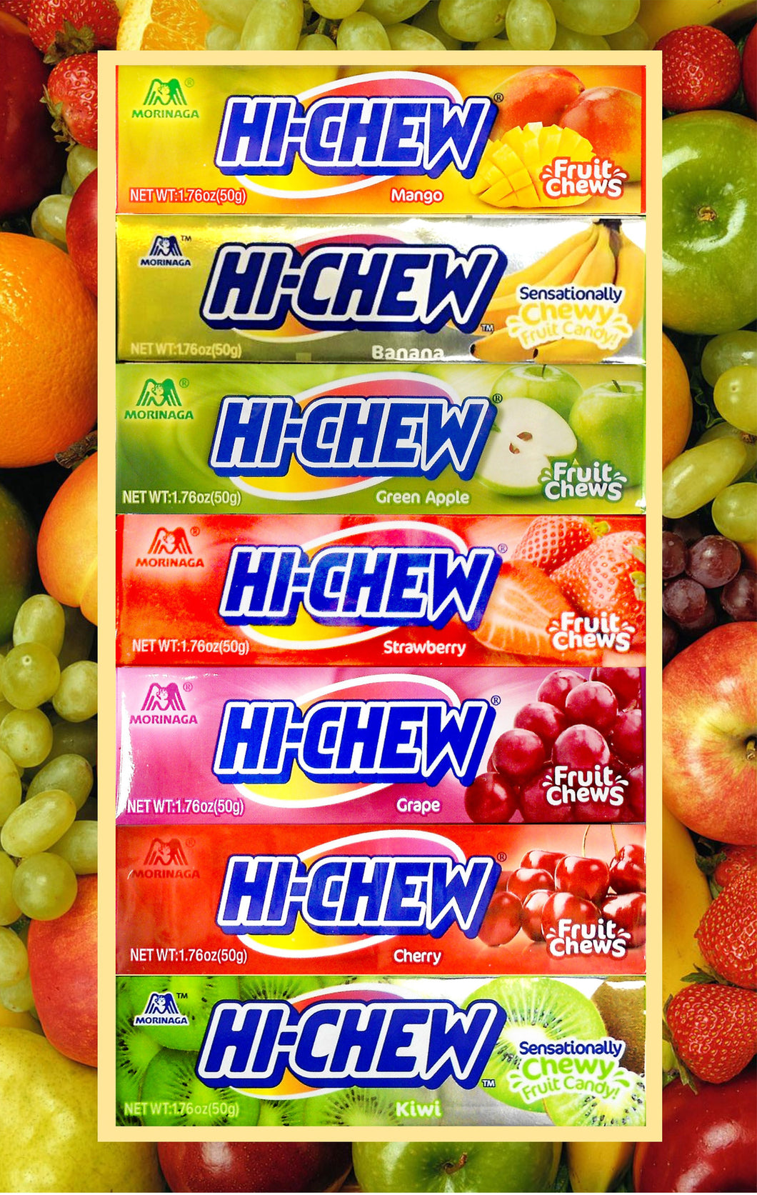 Hi-Chew Stick Chewy Fruit Candy 7 Assorted Flavors (Pack of 7)