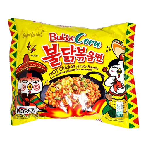Samyang Buldak Corn Hot Chicken Ramen Spicy Stir-Fried Noodle 4.59 Oz (Pack of 2)