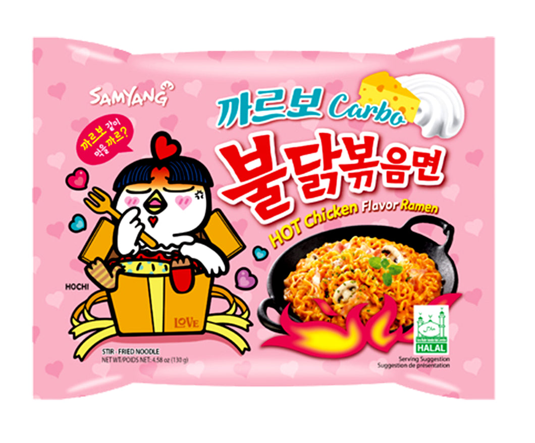 Samyang Carbo (Carbonara) Hot Chicken Ramen Korean Stir-Fried Noodle 4.93 Oz (Pack of 5)