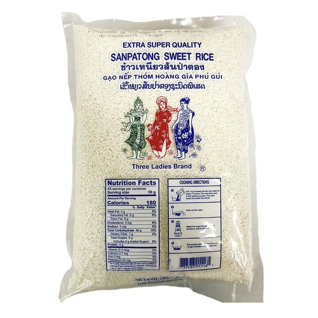 Three Ladies Sanpatong Sweet Rice or Sticky Rice Long Grain 5 lbs. (2 ...